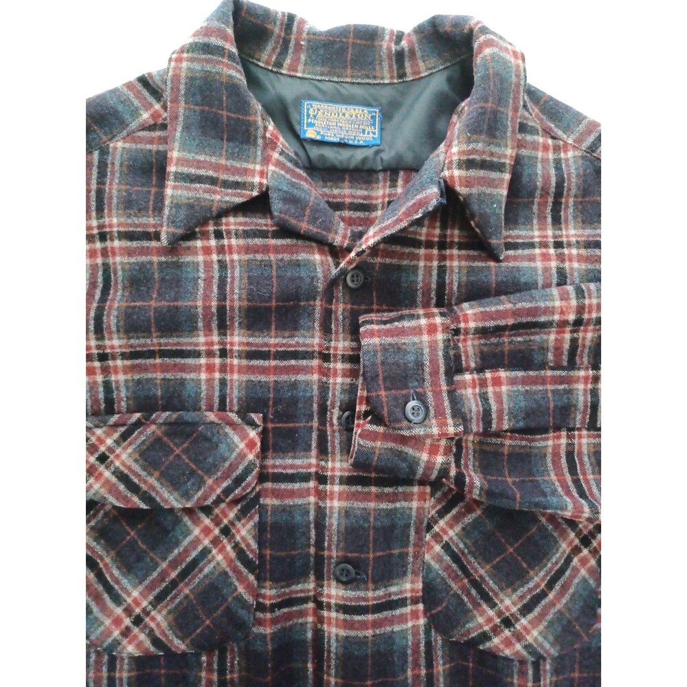 VTG 60s Pendleton Loop Collar Board Shirt Flap Pocket Wool Flannel Large Beach